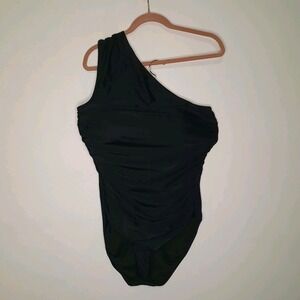 J. Crew Womens Ruched One Shoulder One Piece Swimsuit Size 16 Black Padded